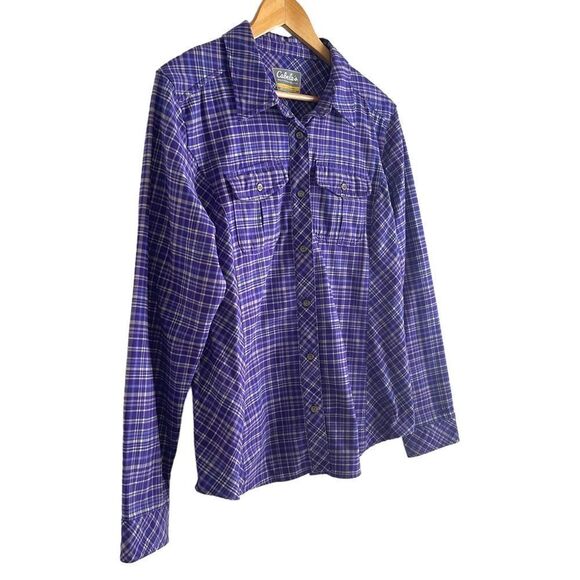 Cabela's Women's Purple and White Checkered Heavier Weight Flannel Shirt - Picture 2 of 5